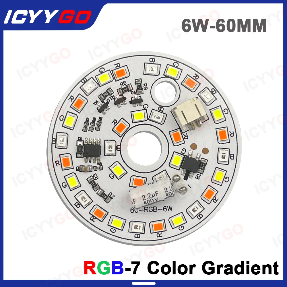 6W RGB 60MM AC220V RGB-7 sin controlador luz gradiente de Color placa PCB Chip de luz LED DIY parche de bombilla redonda