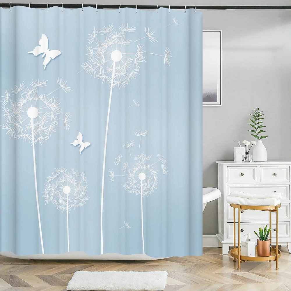 Bathroom Waterproof Shower Curtain Simple Leaf Dandelion Printed Curtain Home Decor Polyester Fabric Shower Curtain with Hook