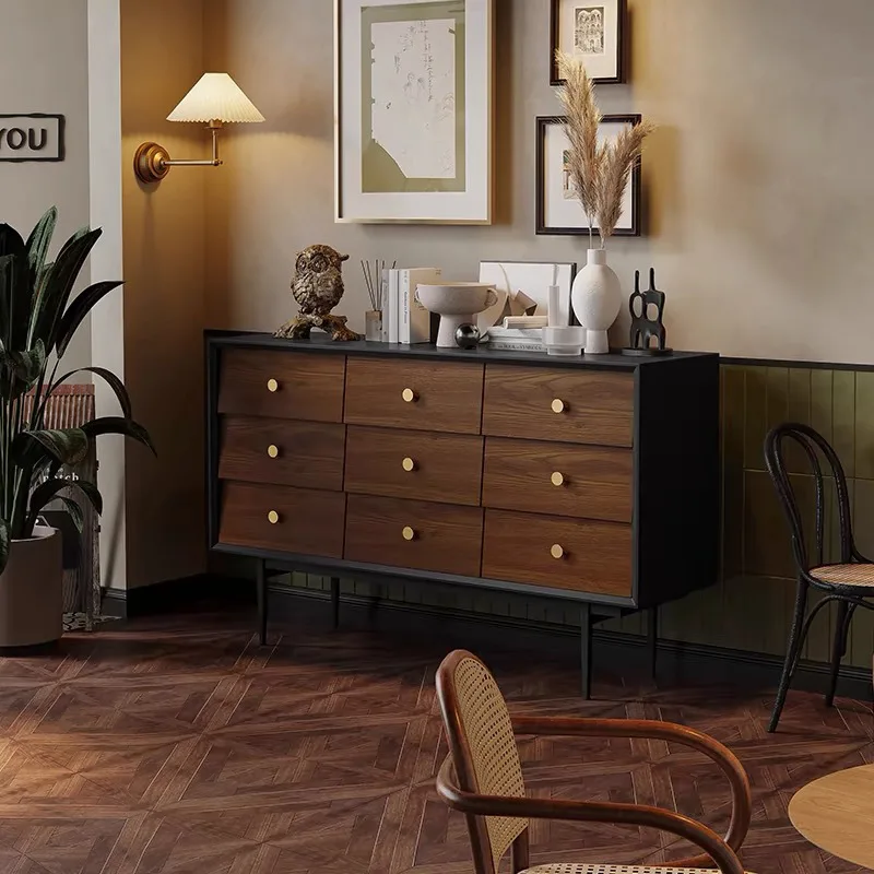 

Nordic solid wood nine-chest cabinet retro storage side cabinet living room bedroom bedside small apartment storage drawer stora