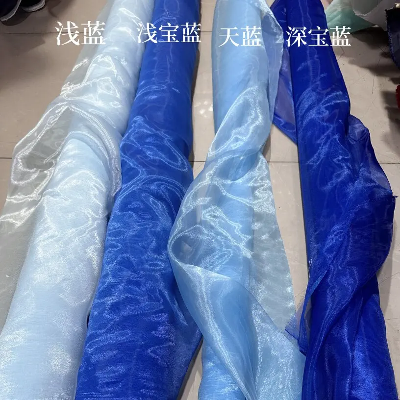 Klein Blue Glossy Yarn Mesh Modeling Fabric Draping for Wedding Style Layout Voile Clothing Design Fabric