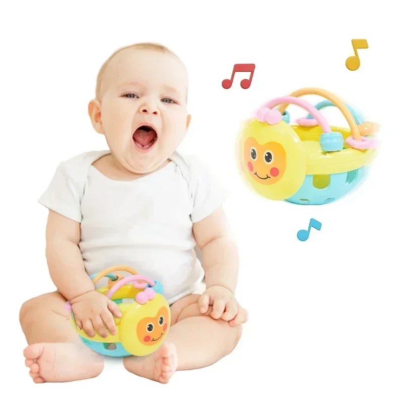 Crianças da primeira infância mordendo sino brinquedo, 1pc dos desenhos animados chocalho haltere para o bebê forma de abelha mão sino bebê chocalho de borracha macia brinquedo