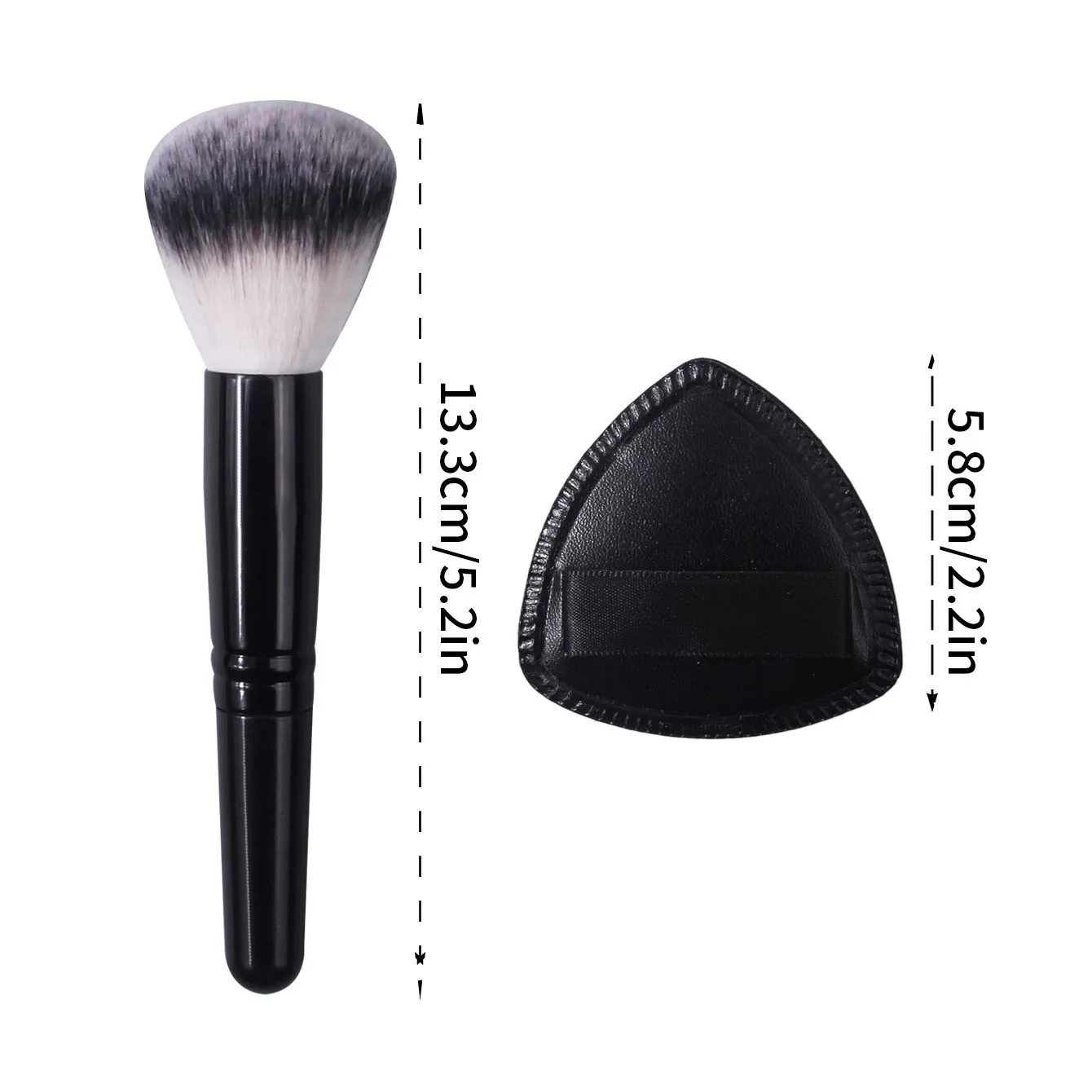 Pincel de pó facial macio portátil, 2 peças, pincel de blush e pincel de contorno + esponja de maquiagem sem entupimento