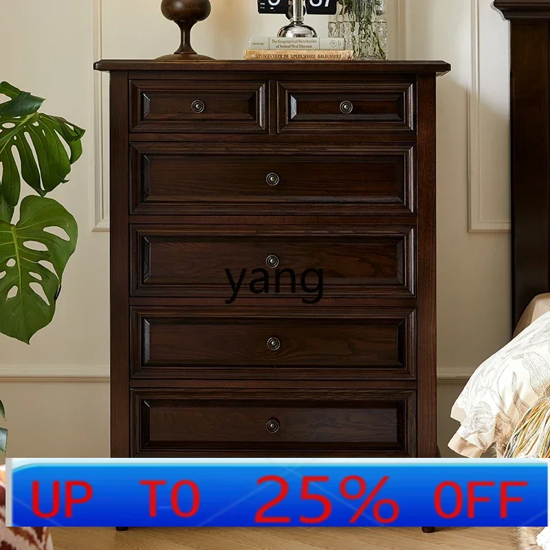 LH all solid wood six-chest cabinet living room wall chest retro bedroom storage cabinet