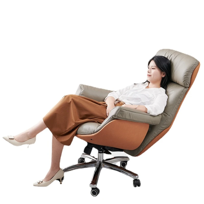 YY Office Chair Reclinable Computer Chair Genuine Leather Home Executive Chair Desk Chair