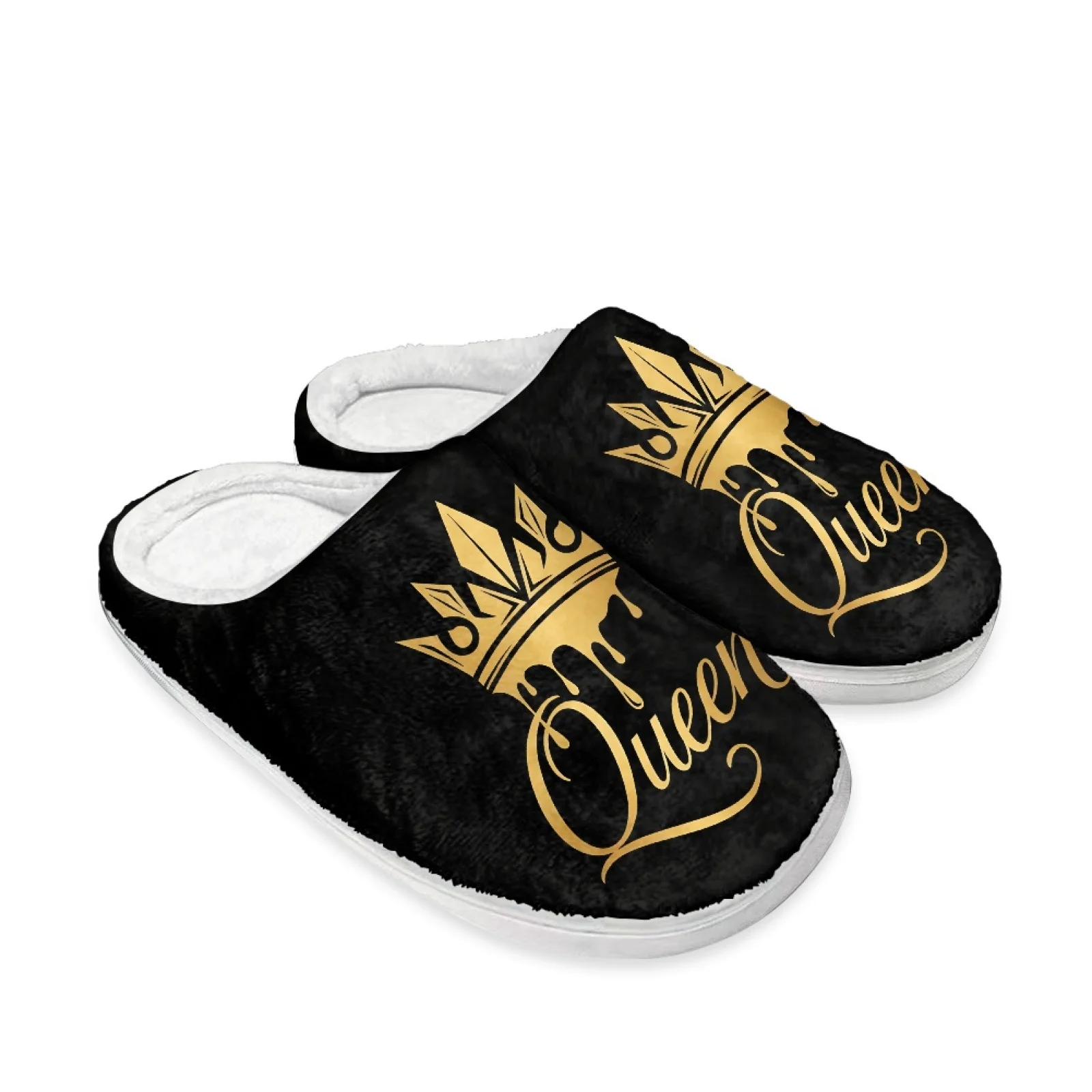 PENSTROLL Golden Queen Crown Closed Toe Cotton Slippers Size 35-47 for Spa House Slippers for Extra Wide Feet Men Women