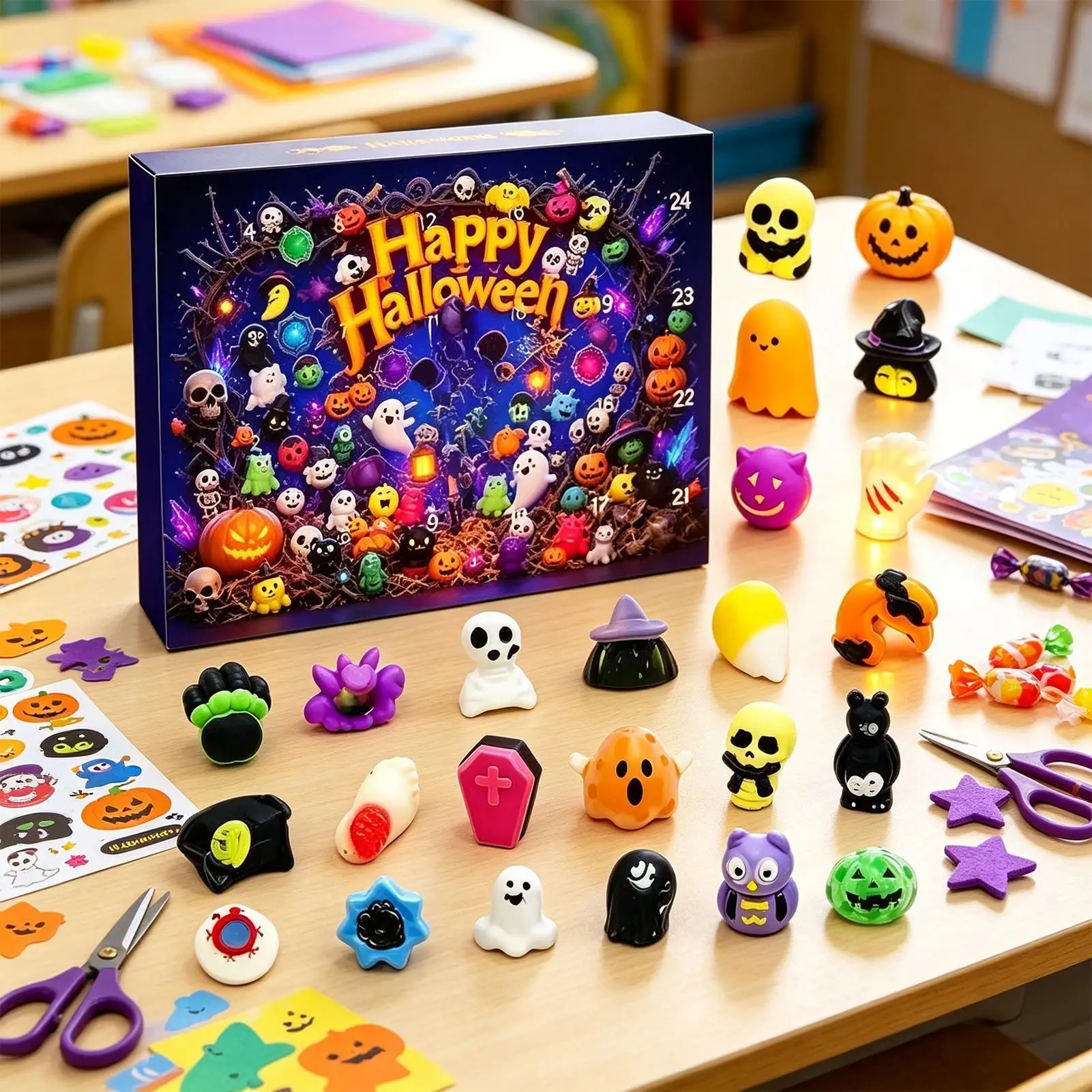 Advent Toys For Kids Ghost Bat Pumpkin Dough 24-Day Countdown Halloween Advent For Kids Adults Students Boys Girls Indoor
