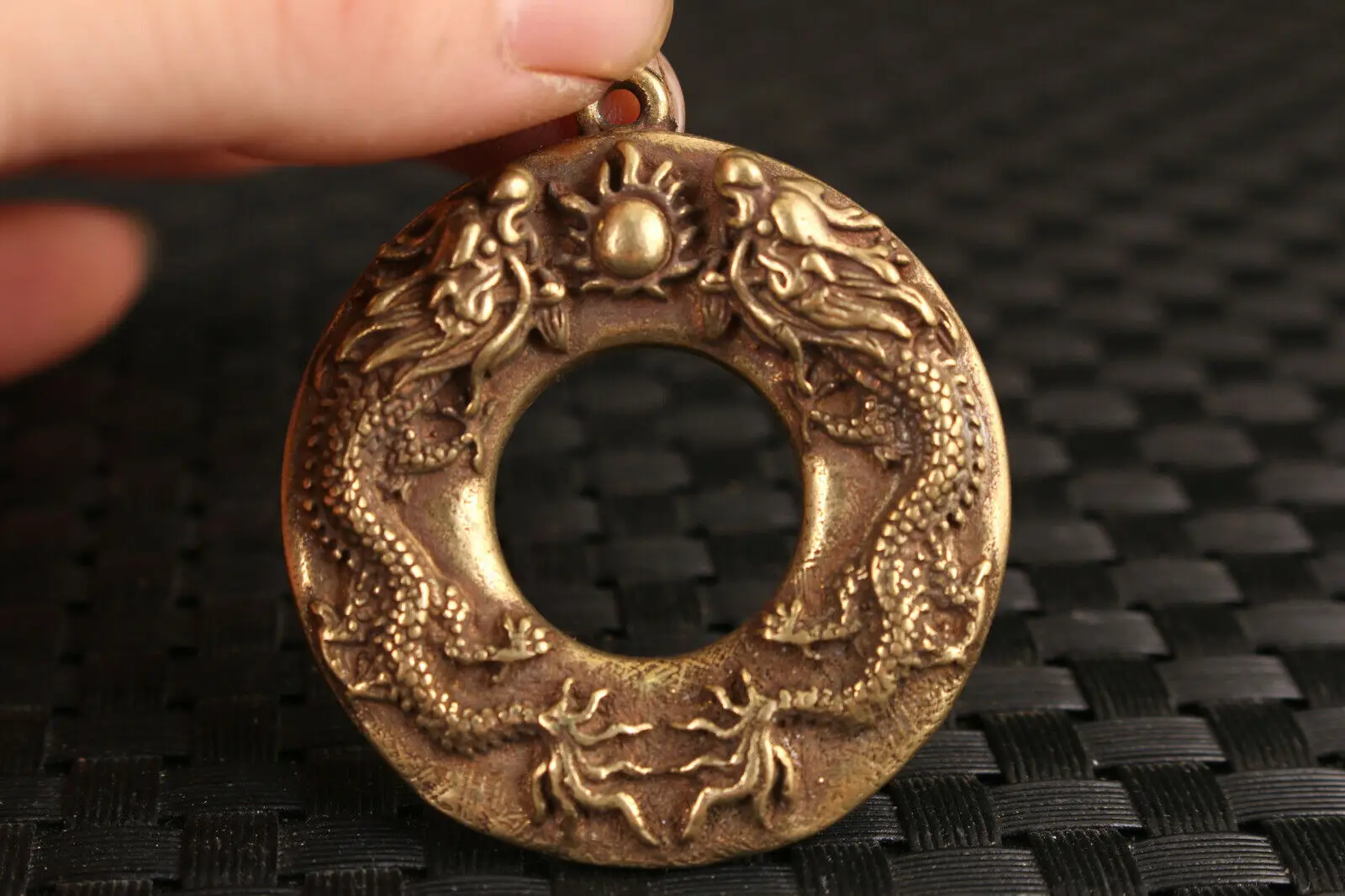 chinese bronze handmade twice dragon statue pendant NETSUKE