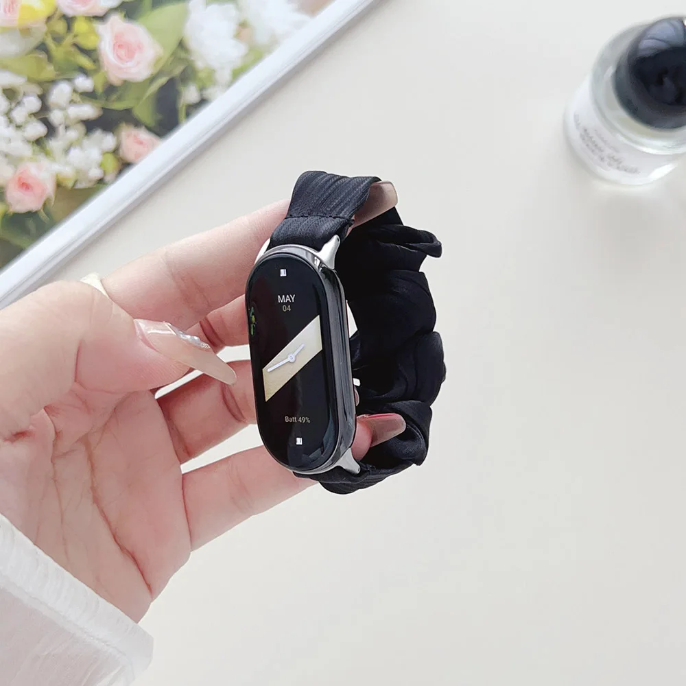 Scrunchie Band for Xiaomi Smart 8 Bracelet / Mi Band 9 Women Fabric Scrunchy Adjustable Elastic Strap Soft Nylon Smartwatch