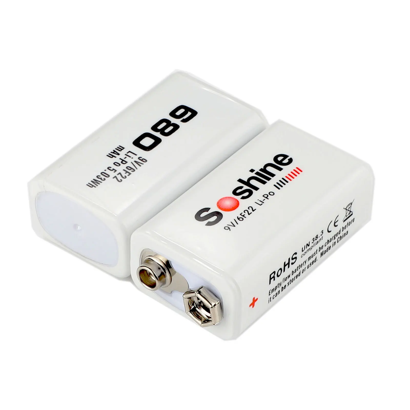 Soshine-cargador rápido de batería de 9V, 2 piezas, 680 mah, 9V, batería recargable de iones de litio