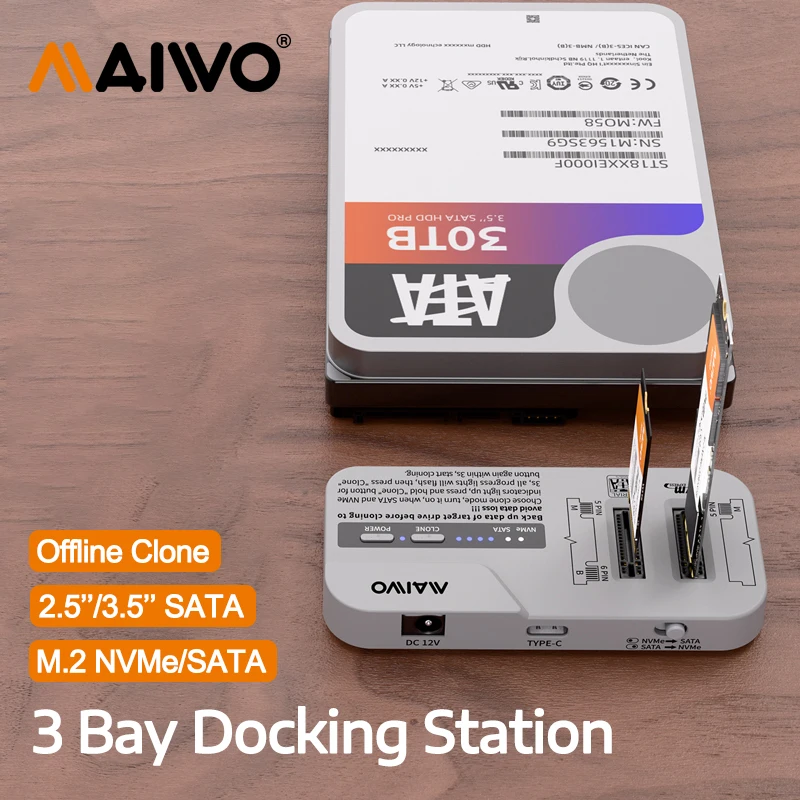 Док-станция MAIWO 3 Bay M.2 NVMe SATA SSD Case / 2,5 3,5-дюймовый корпус SATA HDD с поддержкой адаптера 30 ТБ/8 ТБ для автономного клонирования Док-станция MAIWO 3 Bay M.2 NVMe SATA SSD Case / 2,5 3,5-дюймовый корпус SATA HDD с поддержкой адаптера 30 ТБ/8 ТБ для автономного клонирования