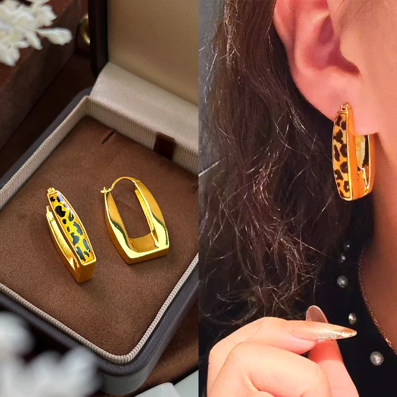 QEENKISS 24KT Gold Vintage Leopard Print Autumn Winter Drop Earrings For Women Wedding Party Birthday Christmas Gifts EG5582
