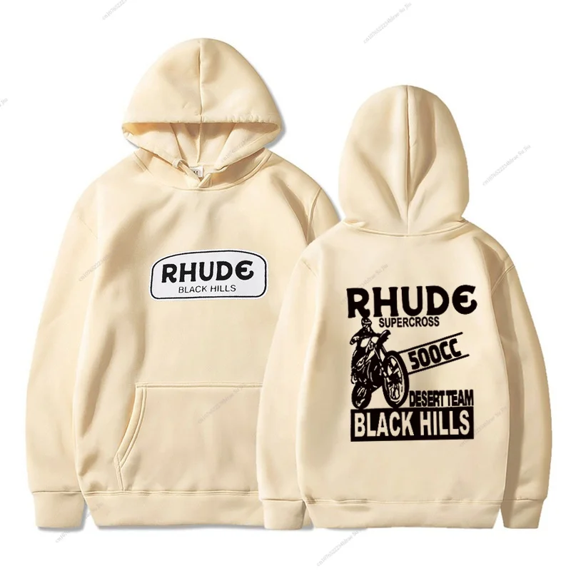 Official Trendy Brand Unisex Rhude Supercross Black Hills High Gram Weight Pure Cotton Terry Hoodie Sweater Women Fast Delivery