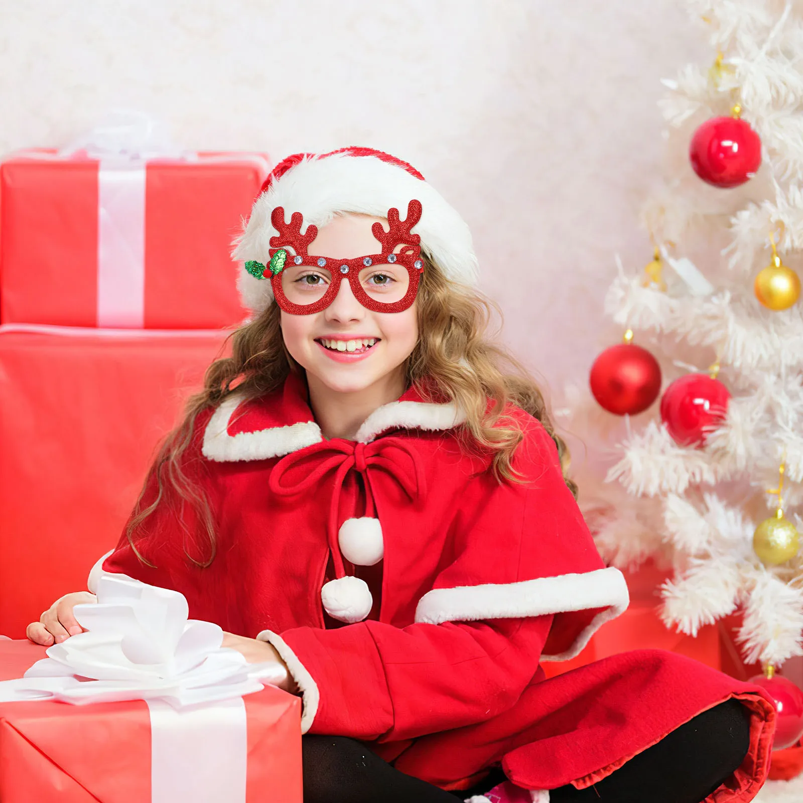 

12 Pcs Christmas Decorations Holiday Photo Props Costume Eyeglasses Frame Chiristmas