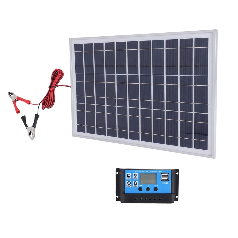 Hot 2X 30W 12V Solar Panel Battery Charger+40A Controller For RV Car Boat Home Camping