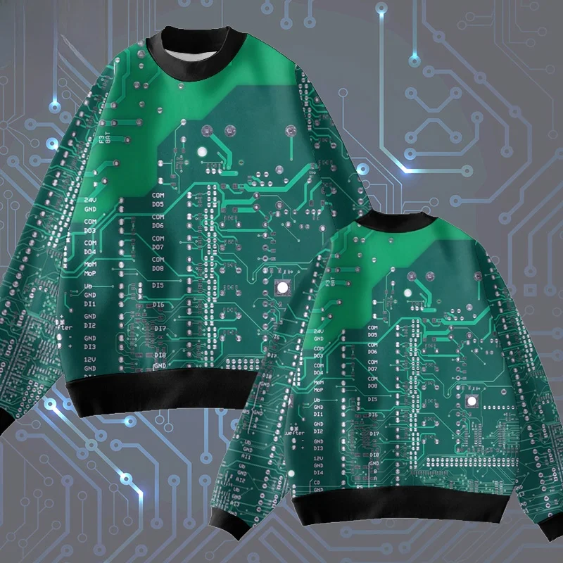 

ex Fce Long Sve round Ne Sweatirt Printed Circuit Board PCB Design Warm Casual Streetwear for Youth And Students
