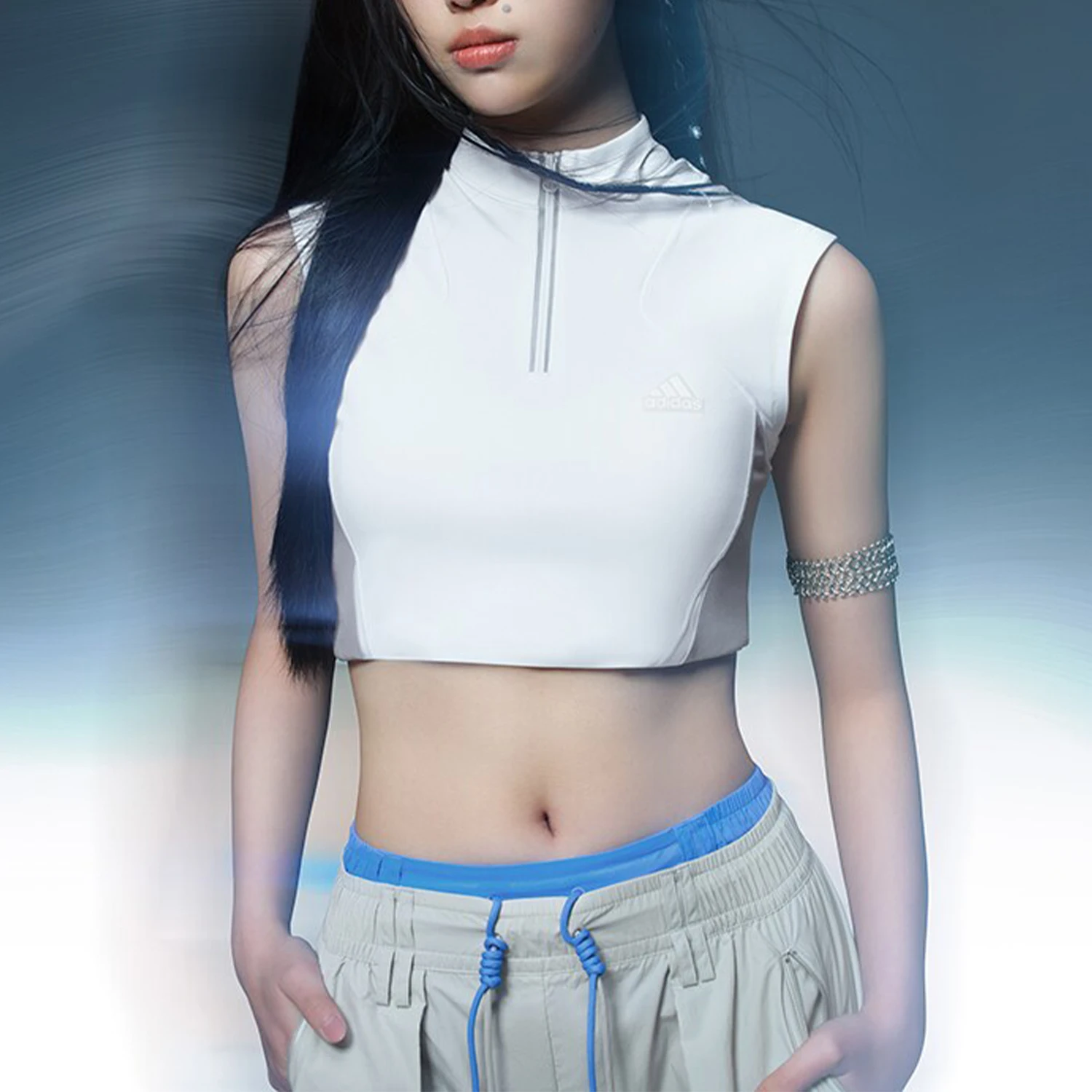 

Adidas genuine FUSTL ZIP TEE Women's Slim Sleeveless T-shirt JJ1593