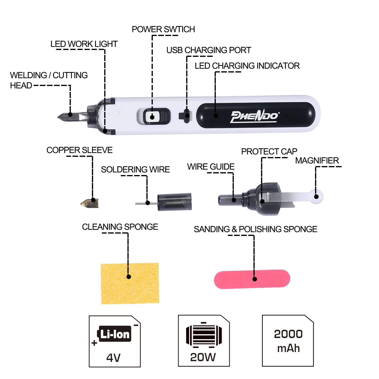 Cordless Speed-Heating Soldering Pen, Portable Soldering Iron, Rechargeable Li-ion Battery, 3s Superfast Heat Up, LED Light