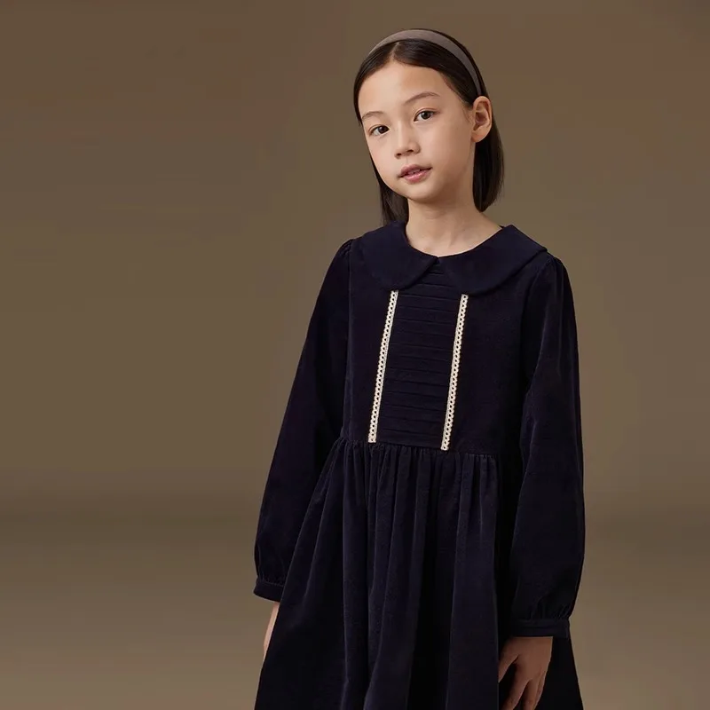 2024 Autumn/Winter Childern Dress New Girls Crew Neck Casual A-Line Swing Dress for School Party 4-13 Years Old Princess Dress