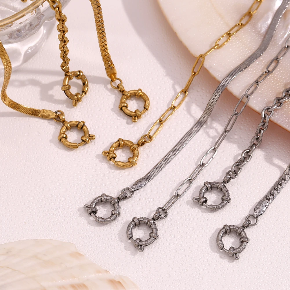 E.B.belle Slingshot Buckle Paper Clip Chain Bracelet 18K Gold Plated Women\'s Hand Bracelets 316L Stainless Steel Jewelry