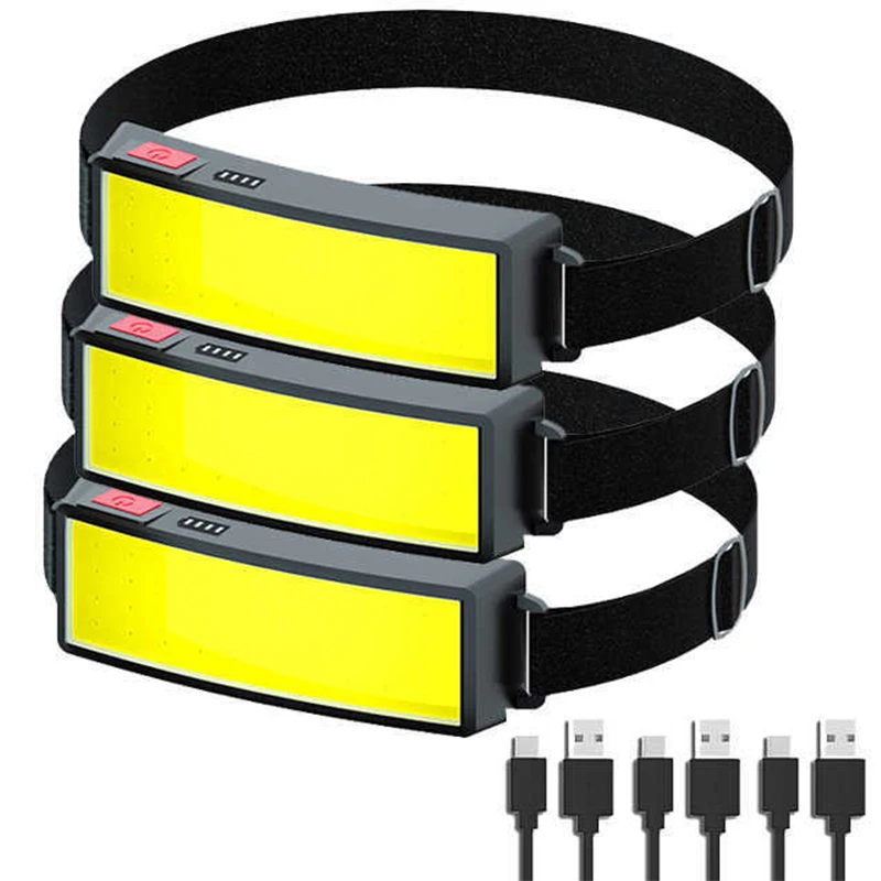 

Super Bright COB LED Headlamp High Lumen USB Rechargeable 3 Modes Headlight Wide Beam Floodlight Head Lamp with Built-in Battery