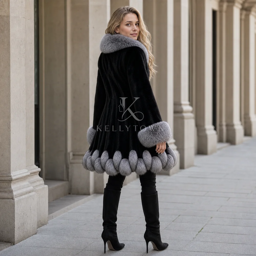 2026 Brand Fashion Faux Fur Hooded Coat Autumn Winter Fur Collar Jacket Coat Luxury Furry Overcoats Girl Stylish Long Outerwear