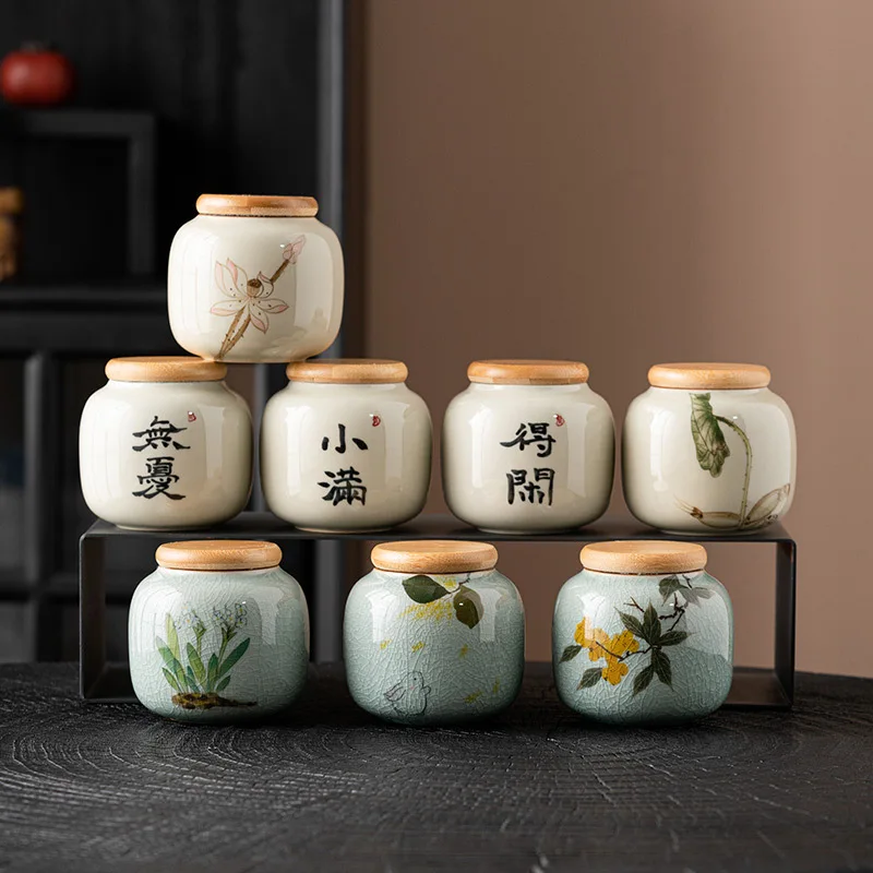 Mini Ceramics Tea Caddy Oolong Tieguanyin Containers Travel Tea Bag Sealed Tea Jar Coffee Powder Canister Household Storage Tank