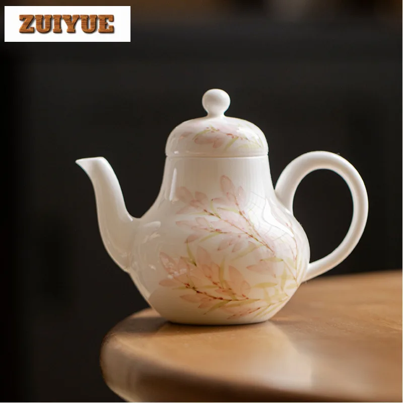 

125ml Hand-painted Wisteria Flower White Porcelain Teapot Ancient Tea Infuser Pot Tea Maker Kettle With Ball Hole Tea Ceremony