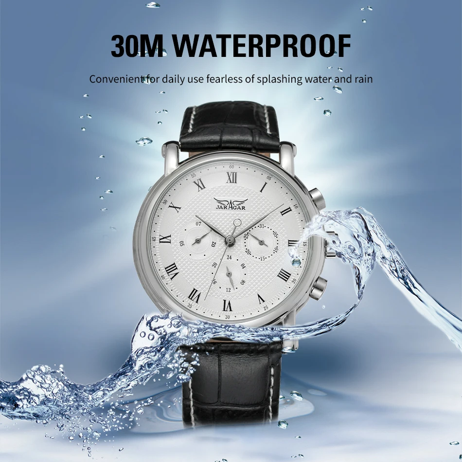 JARAGAR Luxury Brands Replica Business Man Watch Multi-Function 6 Hands Automatic Movement Mechanical Leather Male Wrist Watches view 2