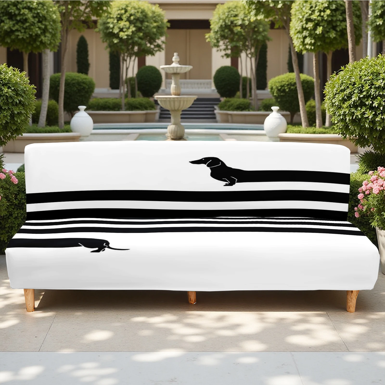 Black & White Striped Animal Print Summer Outdoor Futon Cover, Milk Silk Elastic Sofa Bed Cover, Pet - Fri