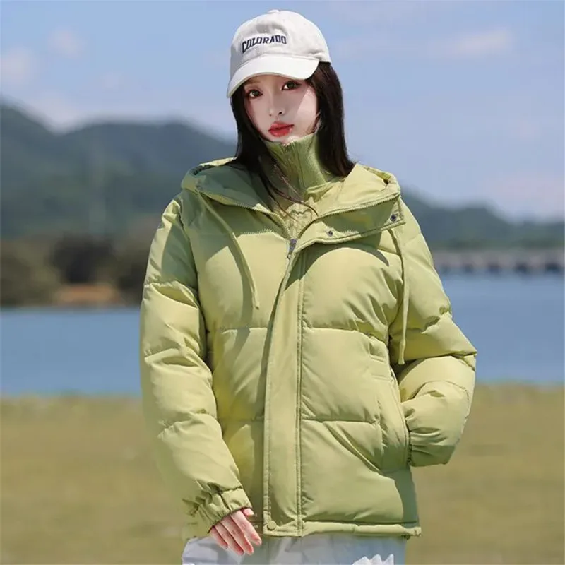 Nowa Modna Kurtka Zimowa Damska z Kapturem i Imitacją Dwuczęściowej Stójki, Wyściełana Bawełną, Luźna, Ciepła, Casualowa Parka, Odzież Wierzchnia Damska T1645