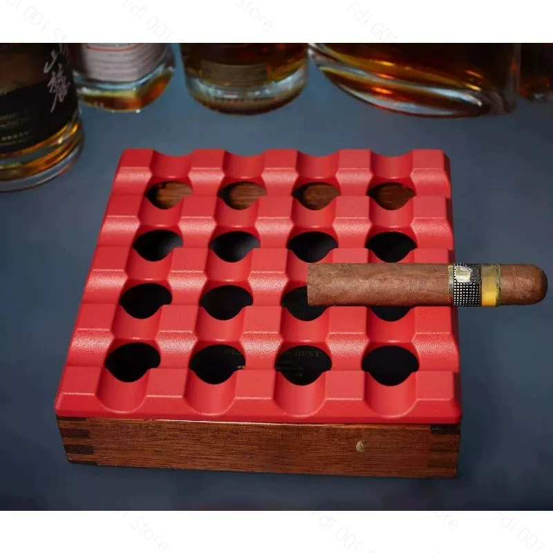 Household Cigar Ashtray Large Diameter Cigar Slot Anti Slip Metal Solid Wood Cigar Ashtray