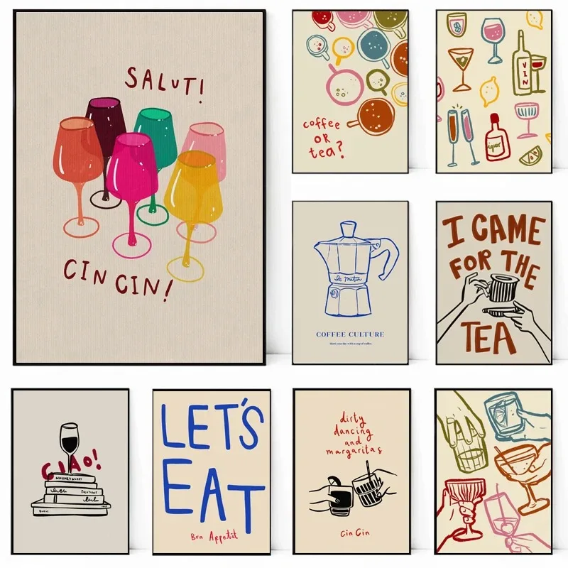 Póster de copa de vino con Alcohol, copa de vino con Alcohol, impresión en lienzo abstracta, decoración artística de pared, pintura, decoración artística para el hogar