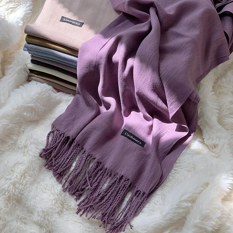Spring and Autumn Solid Color Scarf Women Korean Fashion Cashmere Soft Winter Warm Scarves Hijab Female Long Headband Shawl Wrap
