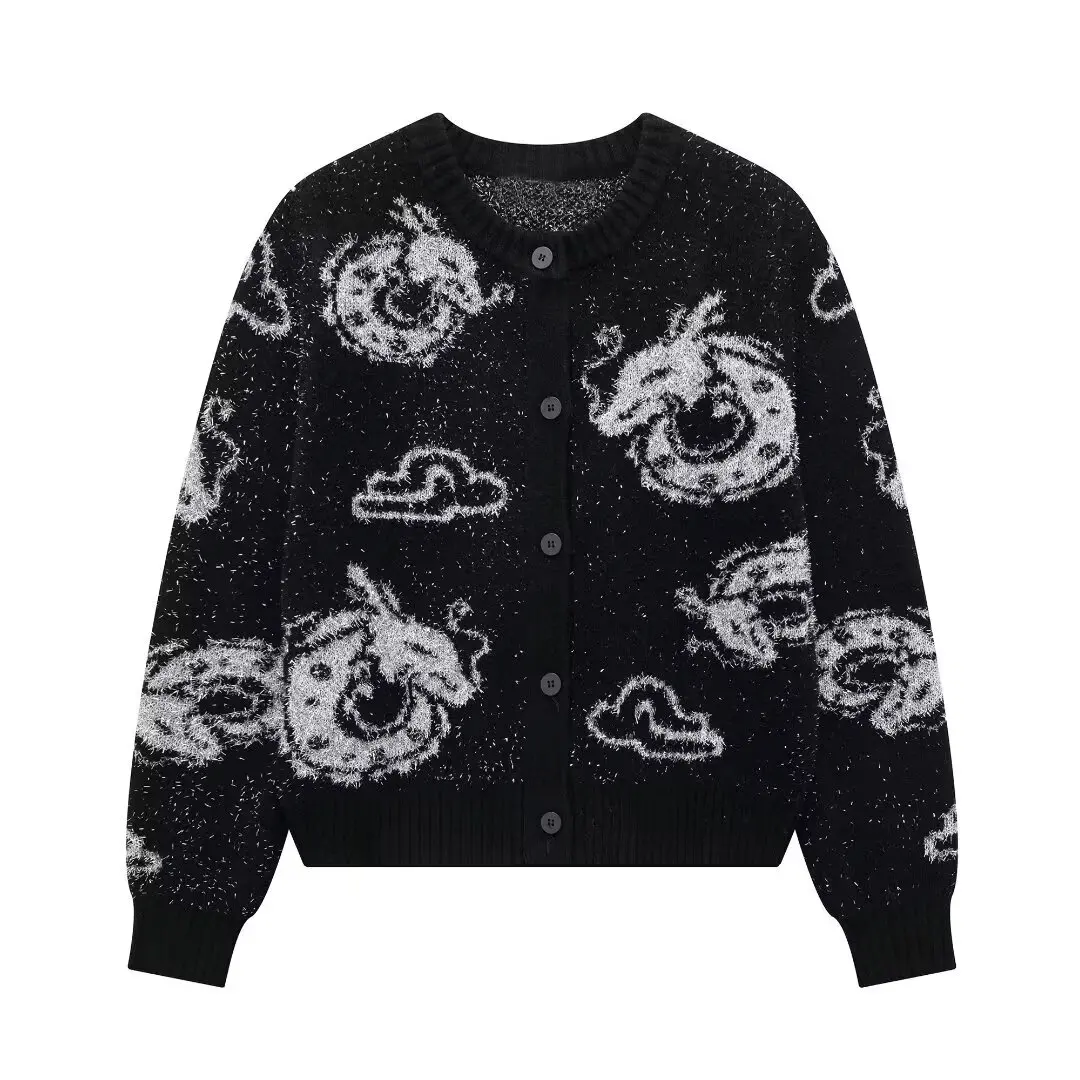 

Women's Cardigan Sweater - Fall New Arrival Fashionable Women's Single-Button Design Animal Jacquard Knit Jacket