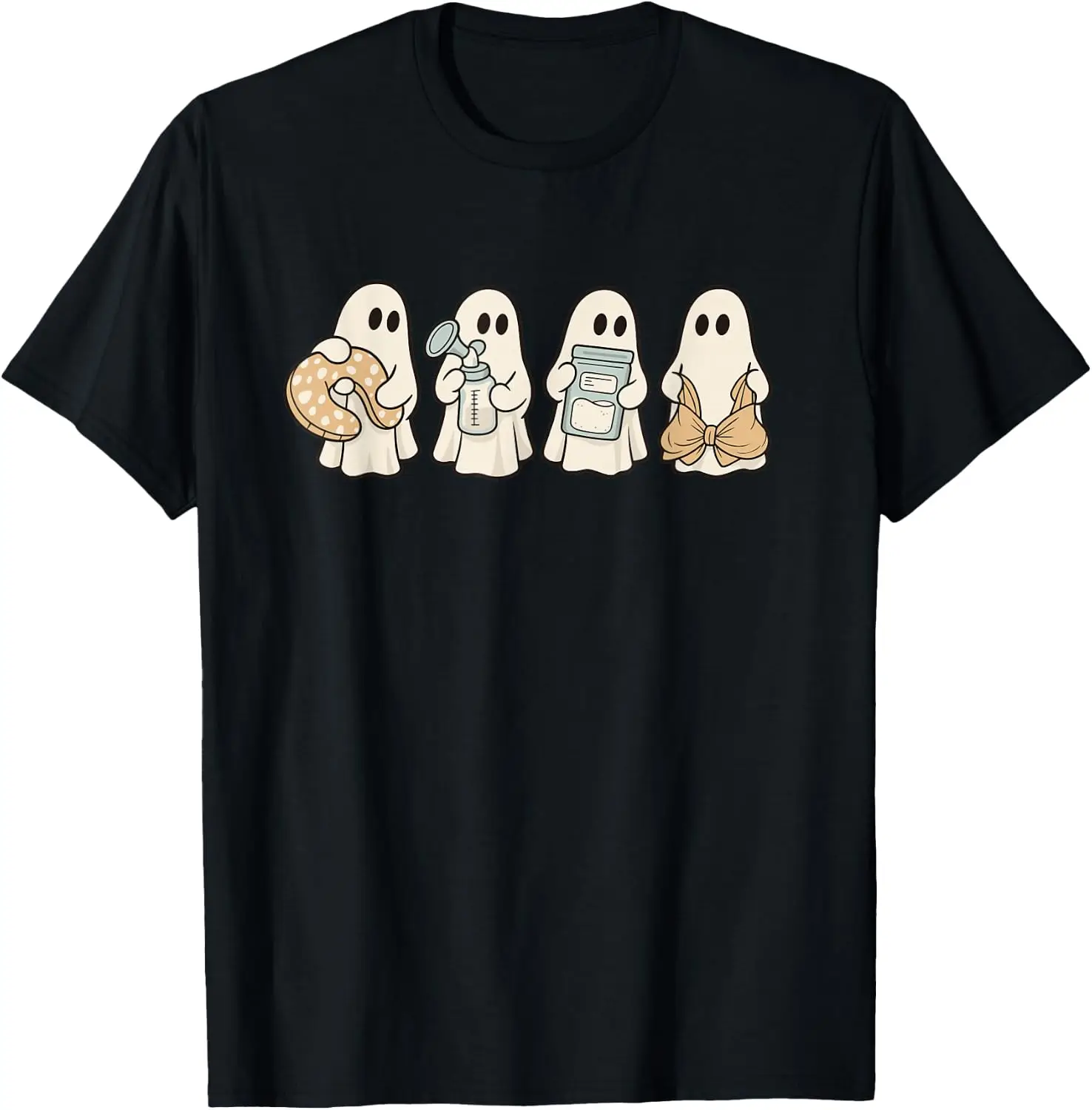 Breastfeeding Ghosts Cute Halloween Nursing IBCLC Women Mom T-Shirt Cute Halloween Pumpkin Short-Sleeve Shirt – Fun, Breathable, Pure Cotton, Stylish, and Comfortable for Sports or Lounging