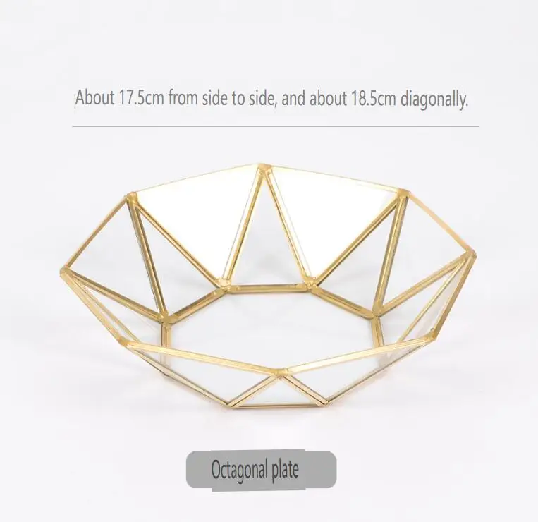 Home Kitchen Storage Glass Storage Tray Golden Tray Simple Jewelry Cosmetic Decoration Retro Copper Tea Storage Trays