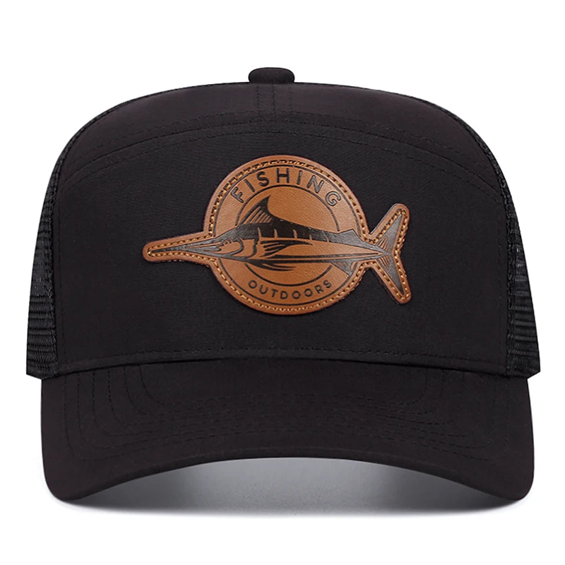 2026 Fashion New Net Hat Leather Label Fish Print Baseball Hat Outdoor Daily Commuter Decoration Sunshade Hat Unisex Hip Hop Hat