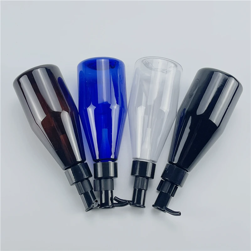 Clear Black Brown Blue 200ML X 25 Plastic Conical Bottles With Essential oil Pump Massage Oil Cleaning Oil Cosmetics Containers