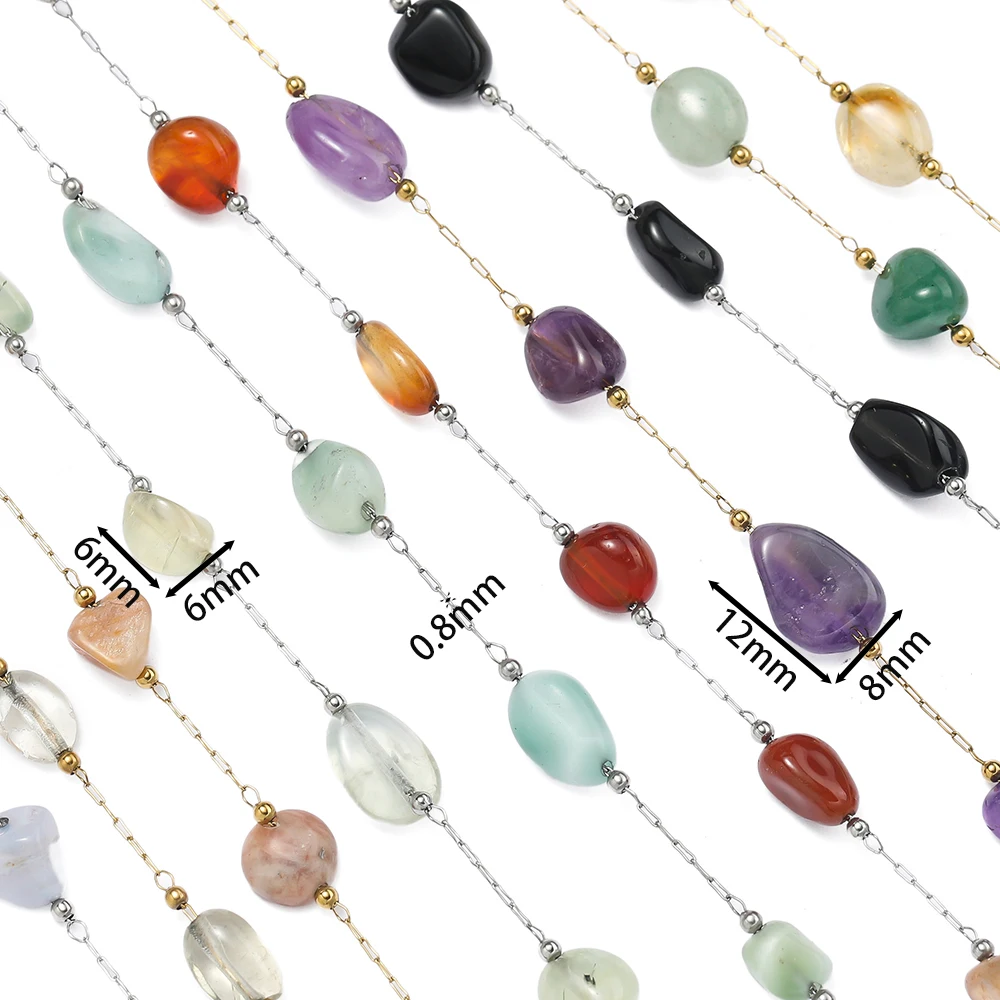 1M Multicolor Stainless Steel Natural Stone Irregular Shape Beads Chains for DIY Necklace Bracelets Jewelry Making Accessories