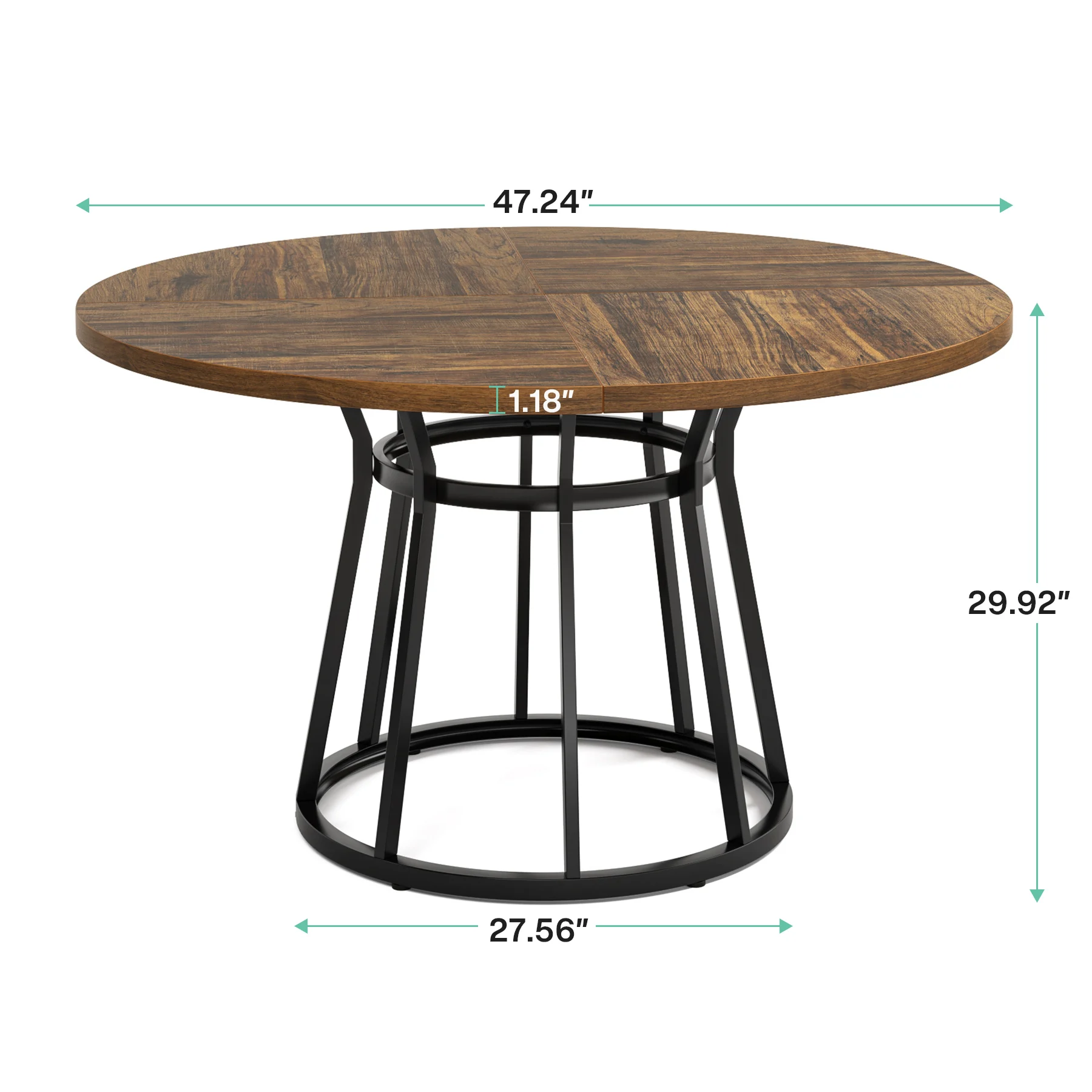 Mesa de jantar redonda Tribesigns para 4 pessoas, mesa de jantar circular com base de metal, mesa de jantar de cozinha redonda de 47,2 polegadas