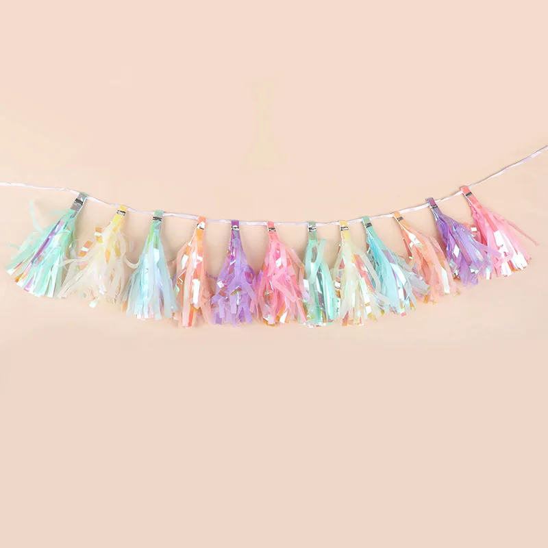 

Colored Tassel Fringe Garland Aluminum Foil Pull Flag Wedding Birthday Party Decor Streamer Banner Hanging Baby Shower Decor