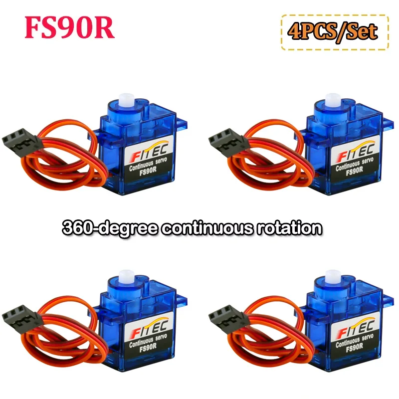 4 unids/set FS90R Micro Servo piezas 1,5 KG 4,8-6V 360 grados de rotación continua Mini Servo para Robot inteligente RC coche barco Drones modelo
