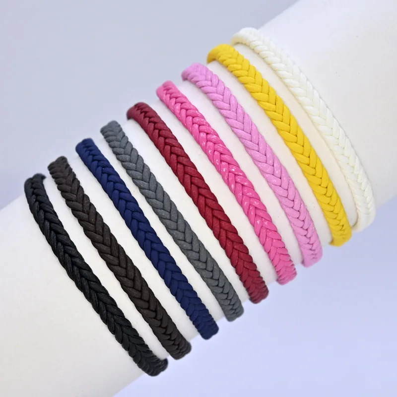 Meetvii Classic Handmade Braided Bracelets for Women Men Pure Color PU Thread Braid Wristband Adjustable Jewelry Gifts