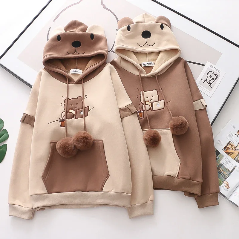 LISM y2k hoodies sweatshirt 2025 Korean Kawaii Cotton Fleece Hoodie Coat Long Sleeve Oversized  Kpop Y2K Girls Winter Clothes