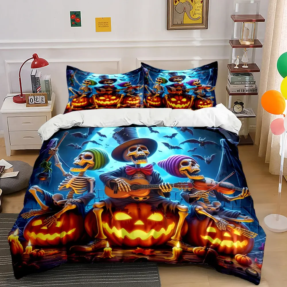 Halloween Skeleton Band Decorations Set Soft Comfortable Duvet Cover Bedding Set Included 1*Duvet Cover & 2*Pillowcases, gift