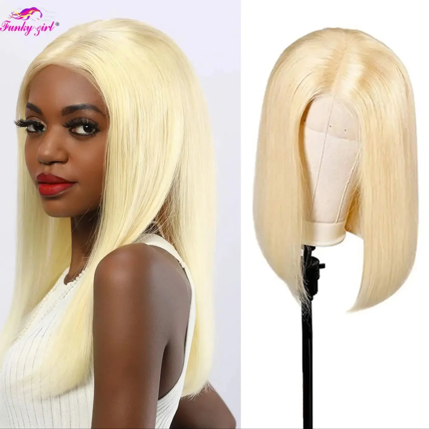 

Blonde Bob Wig 100% Real Human Hair Bone Straight 13x4 Lace Frontal Wig Preplucked Hairline 8-16 Inches 5x5 Lace Closure Cheap