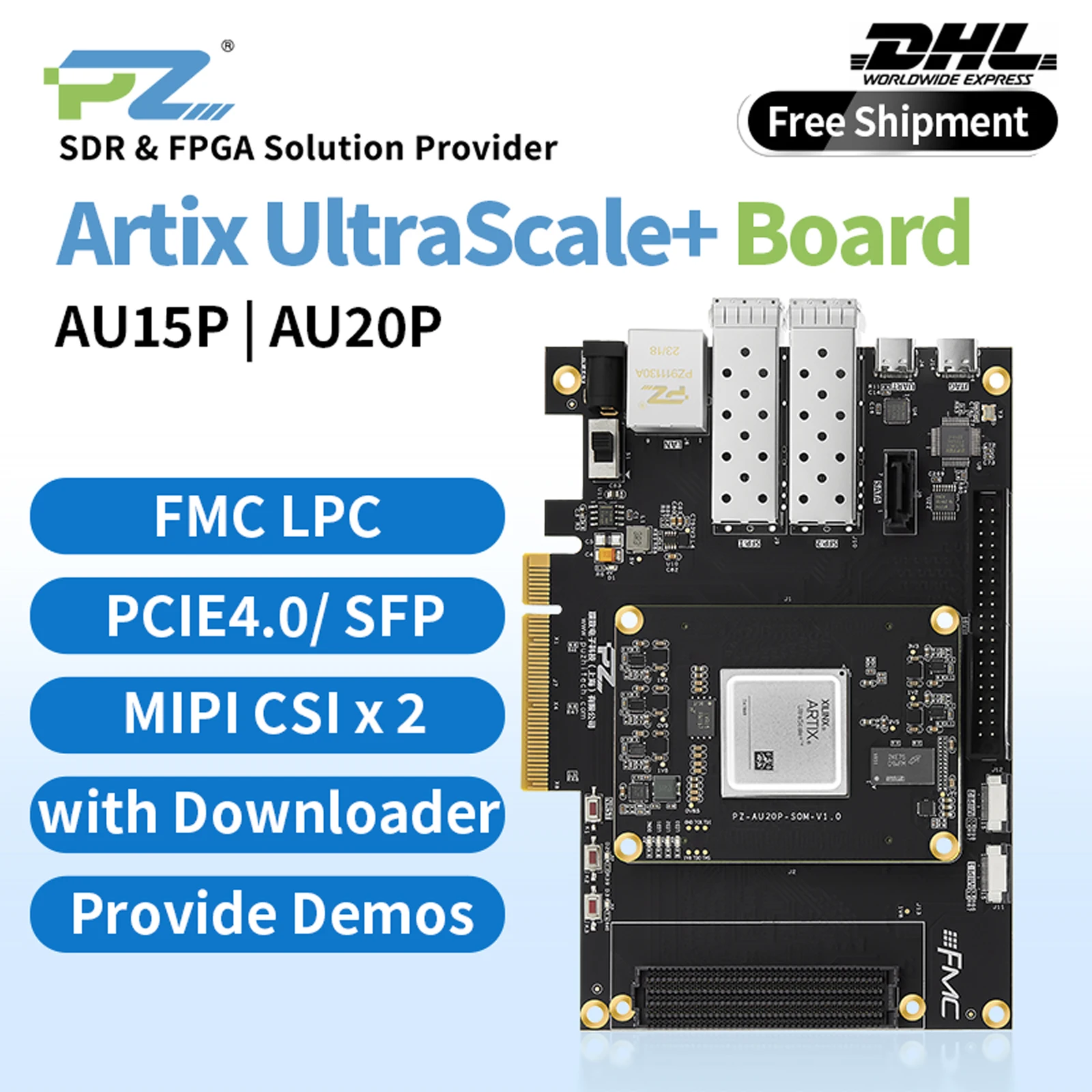 Puzhi PZ-AU15P-KFB FPGA Development Board Xilinx Artix UltraScale+ XCAU15P FPGA Dev Board FMC PCIE MIPI
