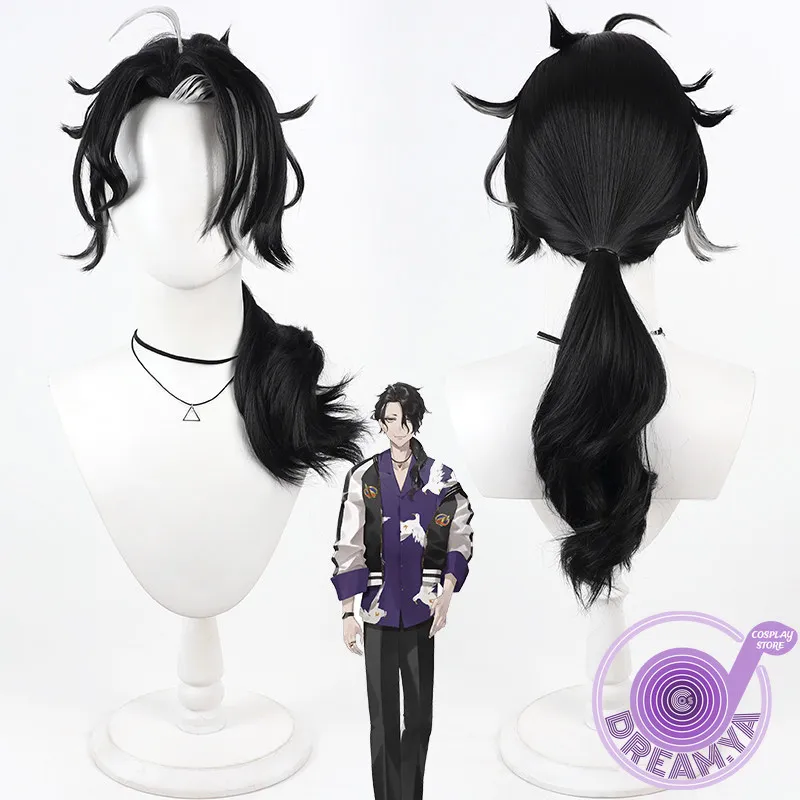 Onotora Cosplay Wig Vtuber White Black 60cm Wavy Heat Resistant Synthetic Hair Halloween Party Role Play Carnival + Wig Cap