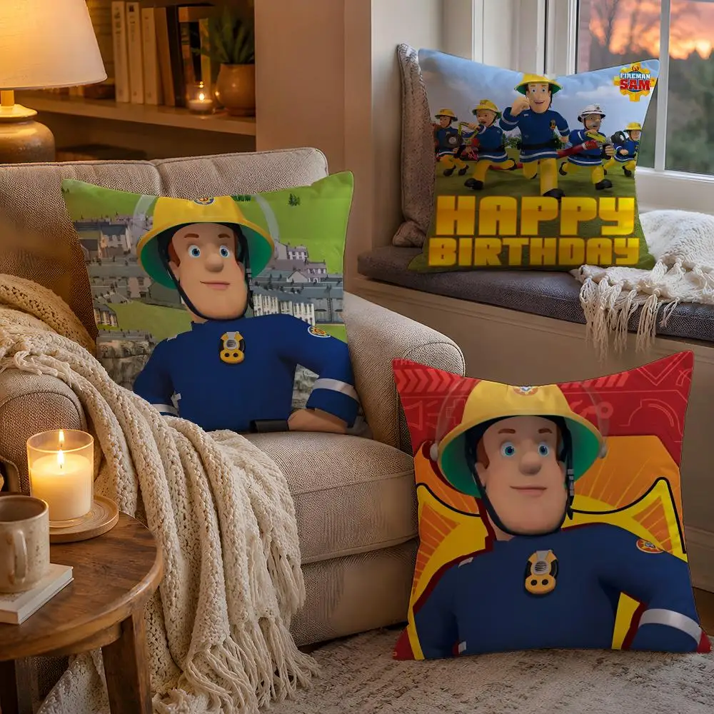 Cute Anime F-Fireman S-Sam Cushion Cover 1pc Square Pillow Cover Soft Plush Fabric Removable Washable Sofa Chair Bed Decoration