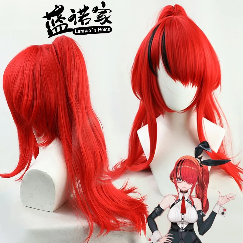 Lain Paterson Cosplay Wig Virtual Youtuber LIVE NIJISANJI Red Long Curly Ponytail Synthetic Hair Idol Girls Headwear